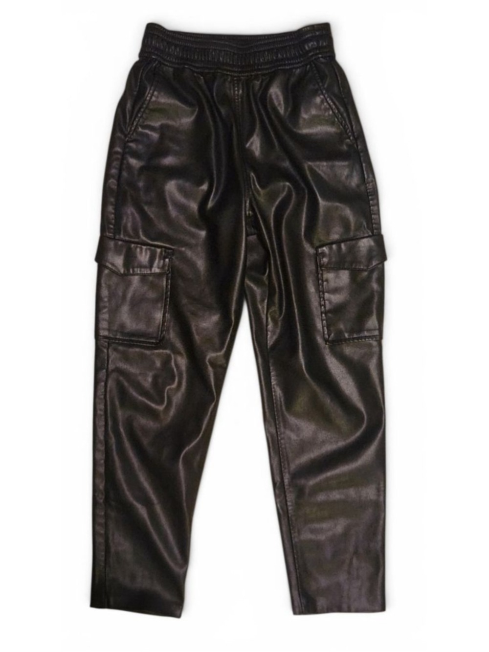 Zara Women’s Faux Leather Cargo Pants XS Black High Rise Straight Leg Vegan Edgy